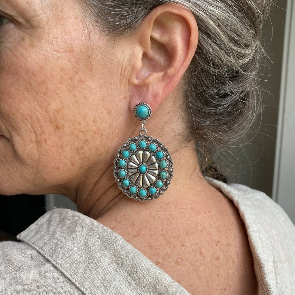 Roxanne™ | Turquoise & Pearl Medallion Earrings