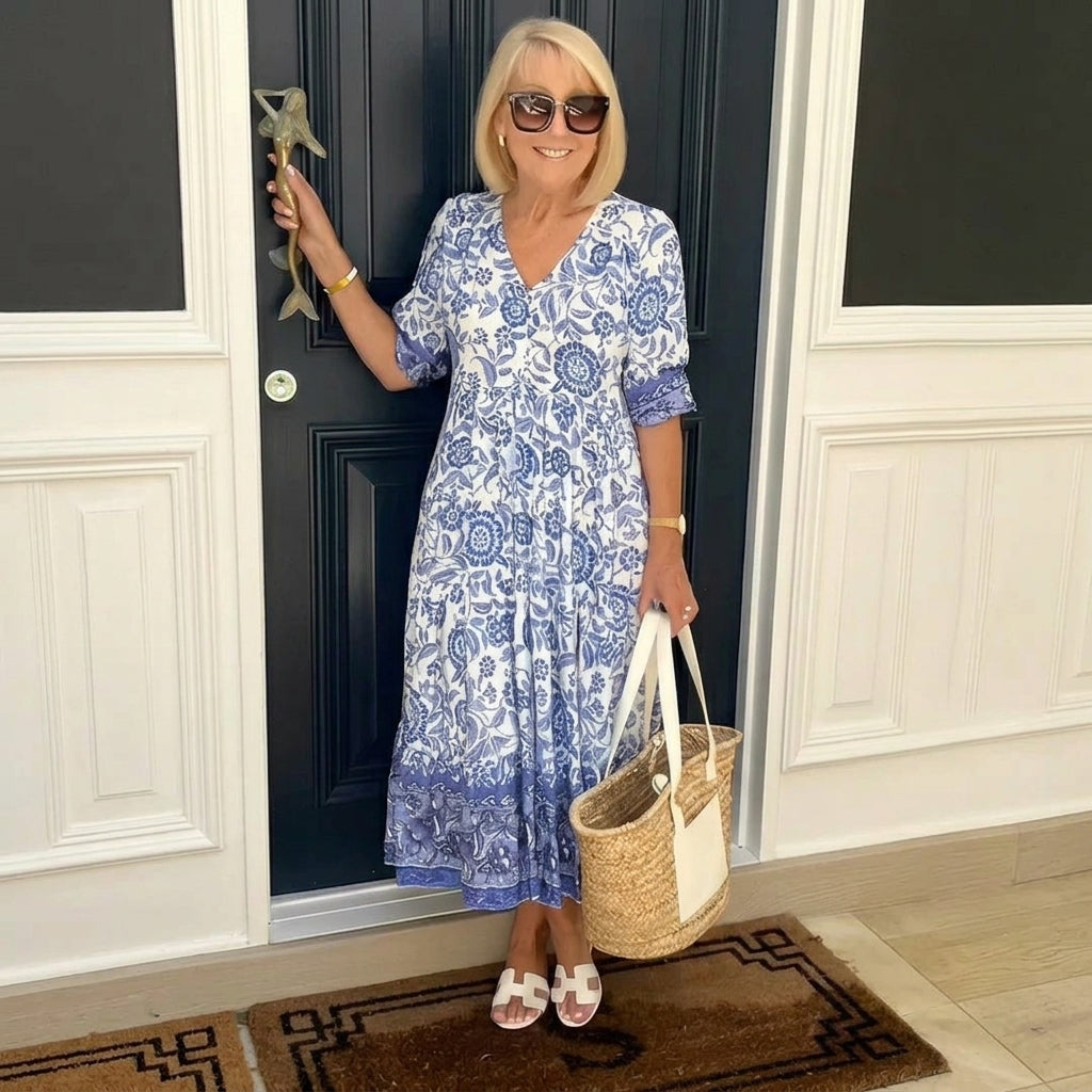 Lucinda™ | Floral V-Neck Midi Dress