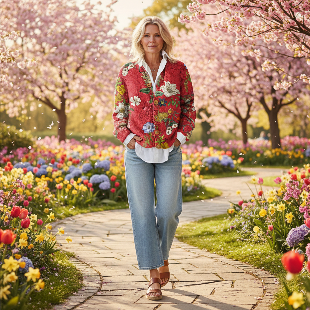 Thea™ | Vintage Floral Art Print Buttoned Cardigan