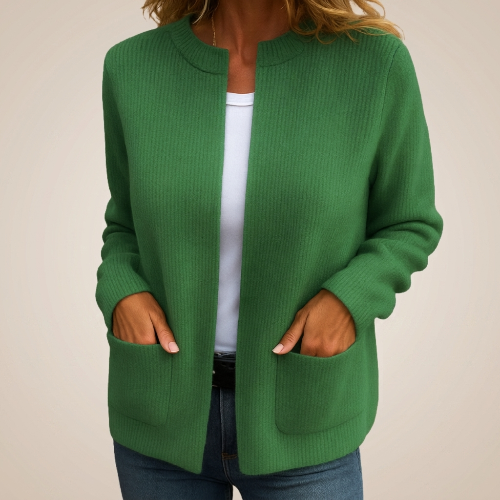 Priscilla™ | Open-Front Ribbed Cardigan with Pockets