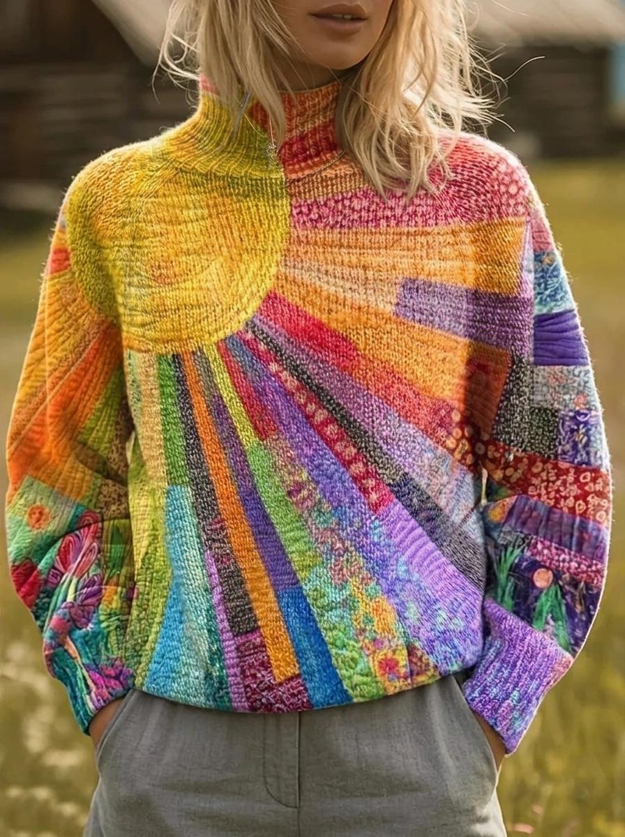 Kalinda™ | Retro Sunburst Print Turtleneck