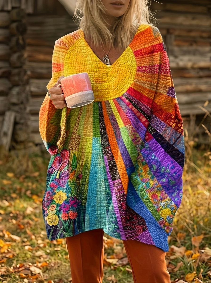 Glorwen™ | Colorful Sunburst V-Neck Sweater