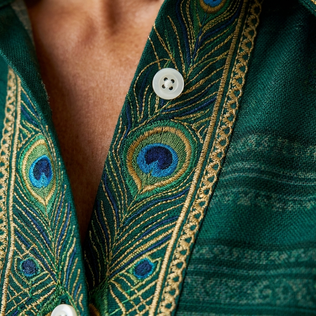 Sofia | Peacock Feather Print Button-Front Blouse