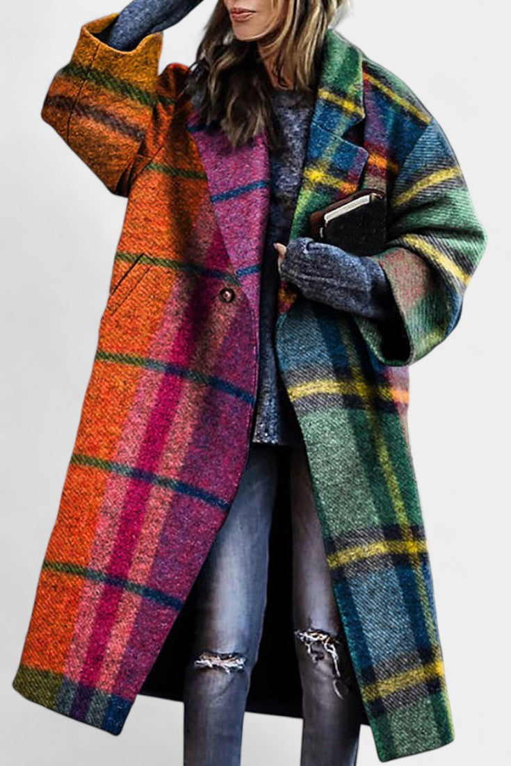 Scarlett™ | Notched Collar Checked Coat