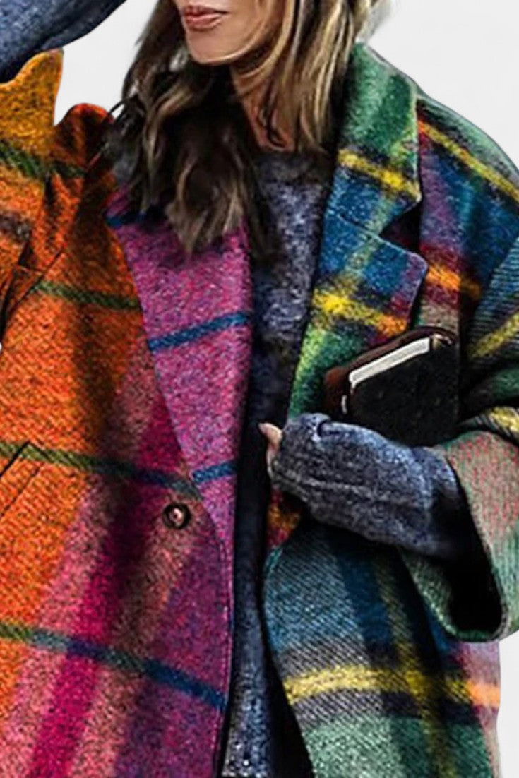 Scarlett™ | Notched Collar Checked Coat