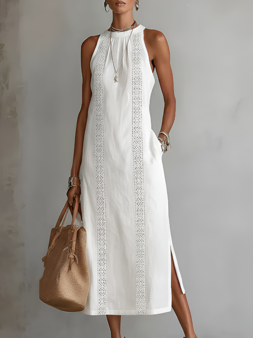 Valletta™ | Sleeveless Midi Dress with Mandarin Collar