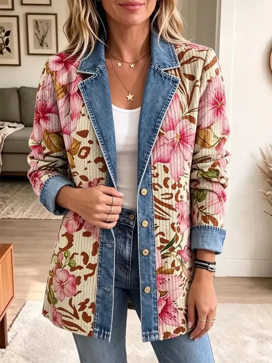 Elva™ | Floral Leopard Denim Jacket