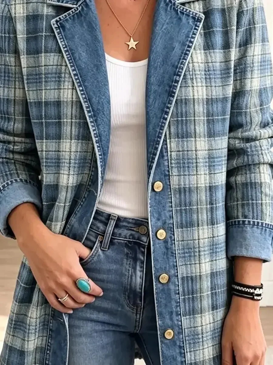 Norene™ | Blue Plaid Denim Jacket