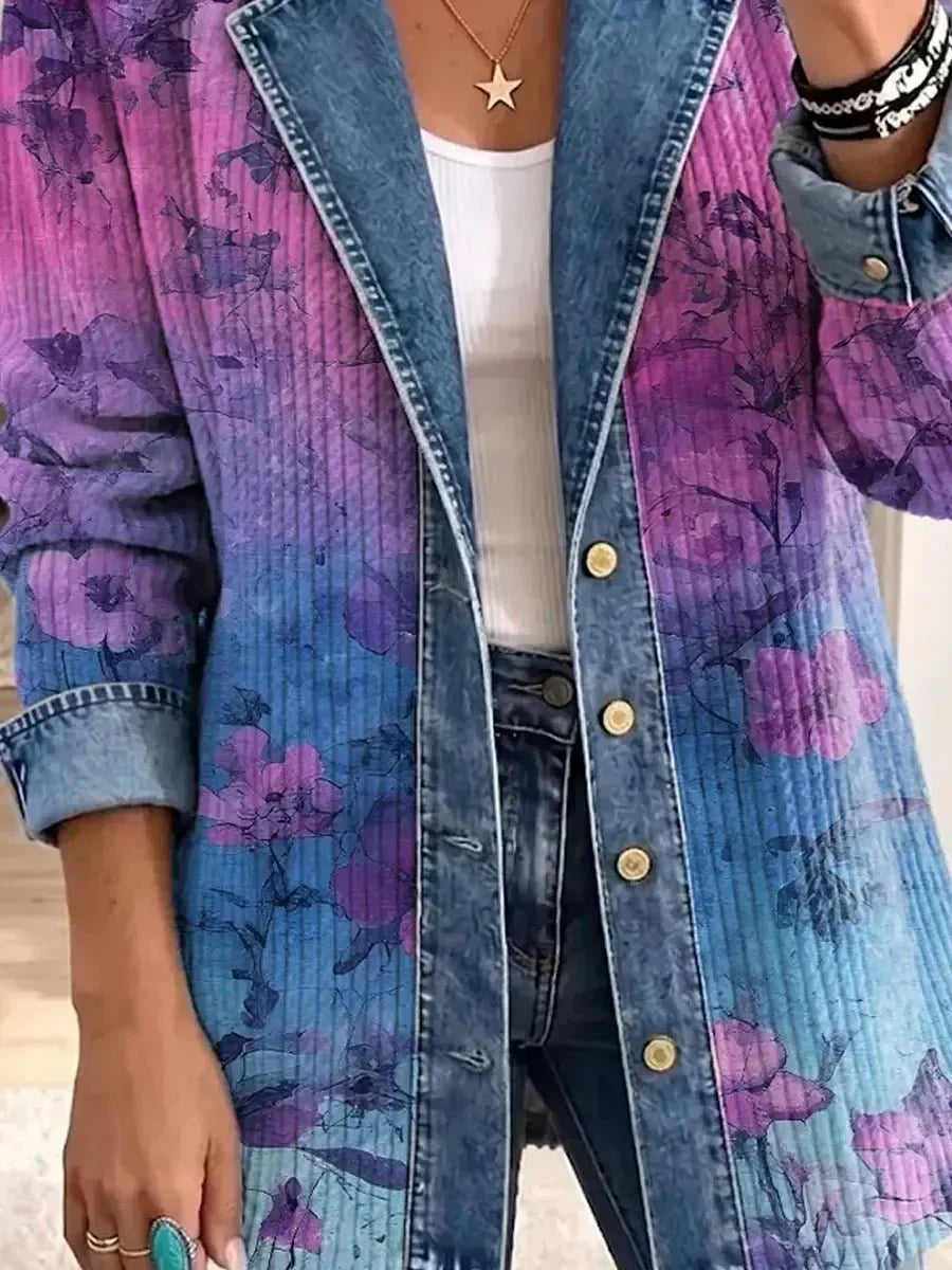 Golda™ | Purple Floral Denim Jacket