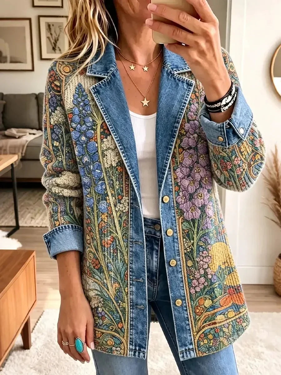 Vesta™ | Floral Print Denim Jacket
