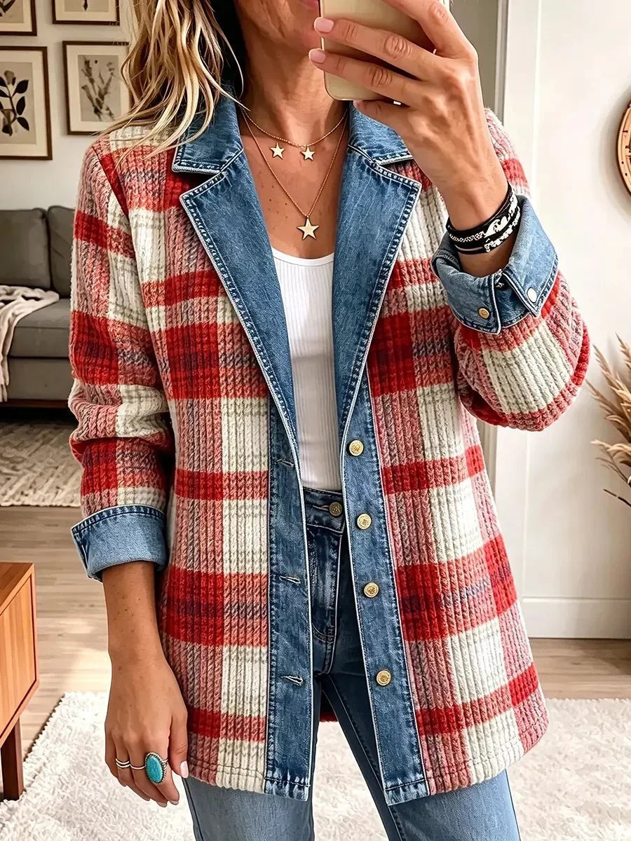 Verna™ | Red Plaid Denim Jacket