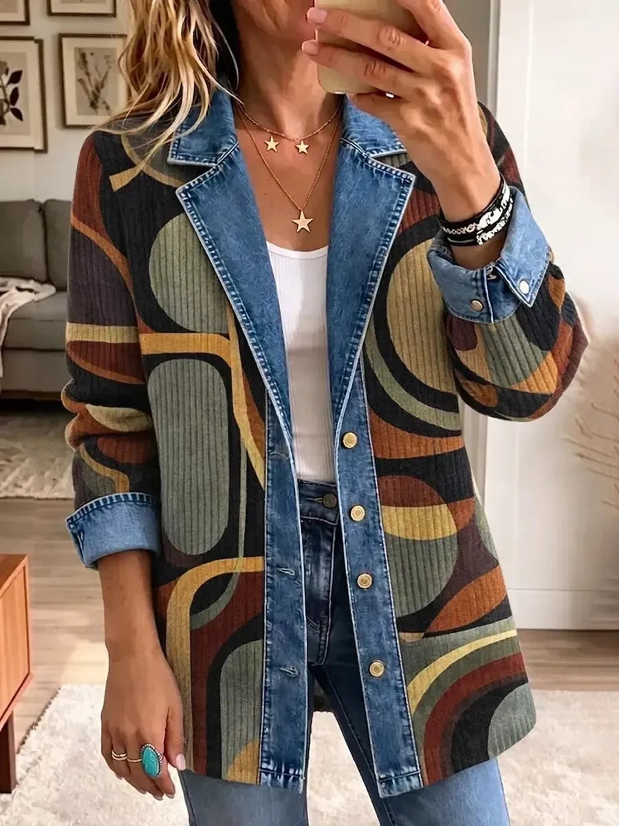 Ardith™ | Abstract Print Denim Jacket