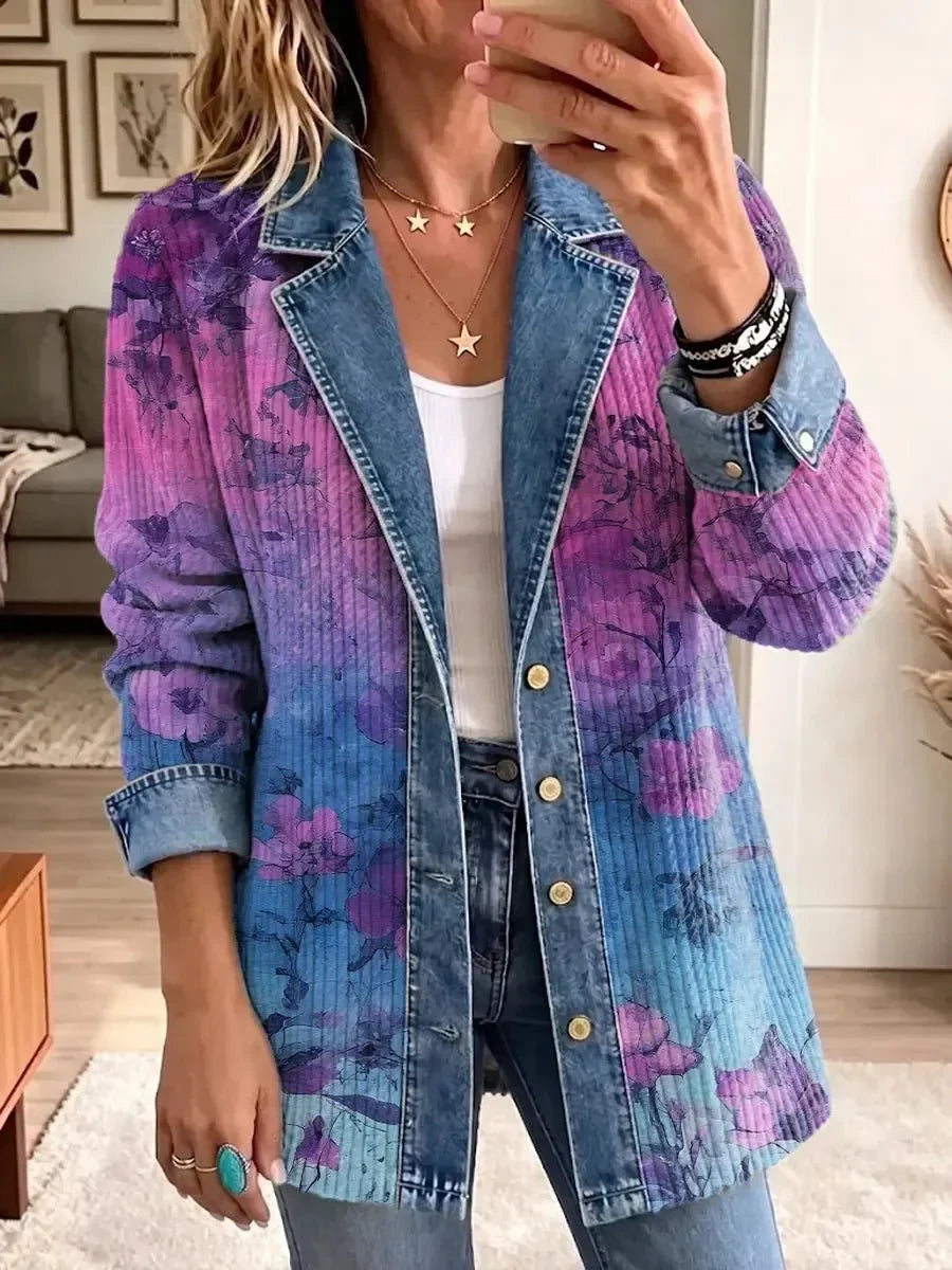 Golda™ | Purple Floral Denim Jacket