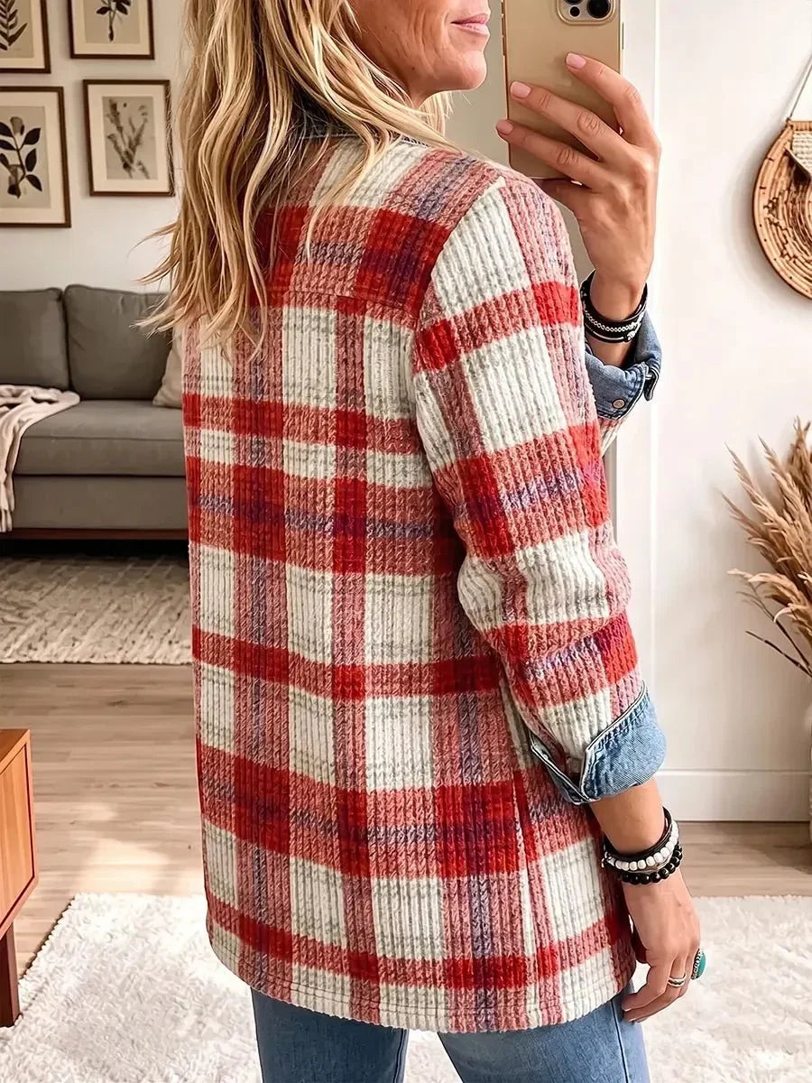 Verna™ | Red Plaid Denim Jacket