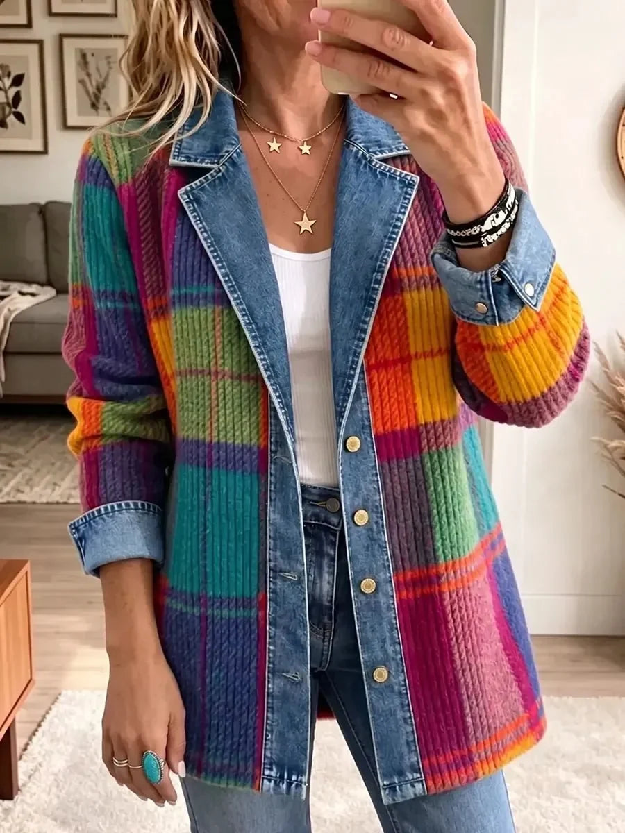 Sybil™ | Patchwork Plaid Denim Jacket