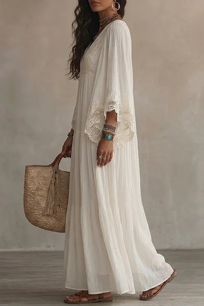 Kaylenne™ | V-Neck Maxi Dress with Batwing Sleeves