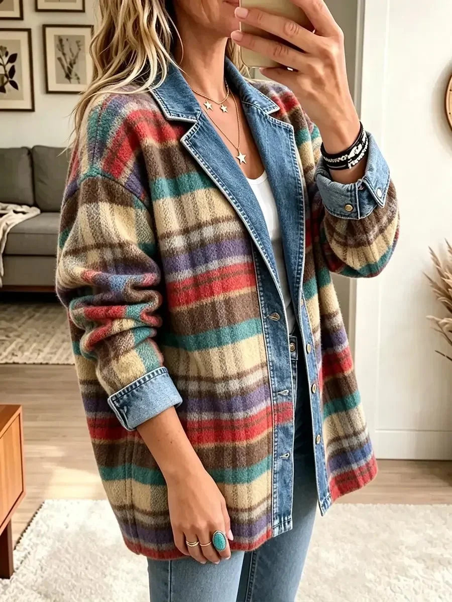 Maudie™ | Plaid Patchwork Denim Jacket