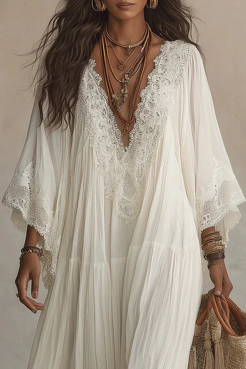 Kaylenne™ | V-Neck Maxi Dress with Batwing Sleeves