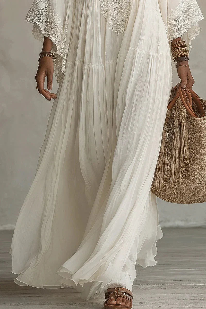 Kaylenne™ | V-Neck Maxi Dress with Batwing Sleeves