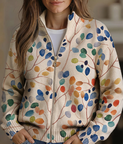 Imogene™ | Botanical Leaf Print Zip Cardigan