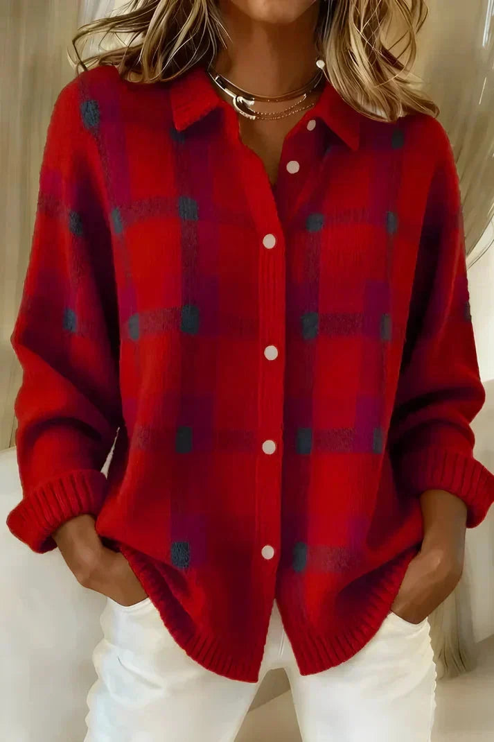 Rosaclaire™ | Plaid Button-Up Cardigan