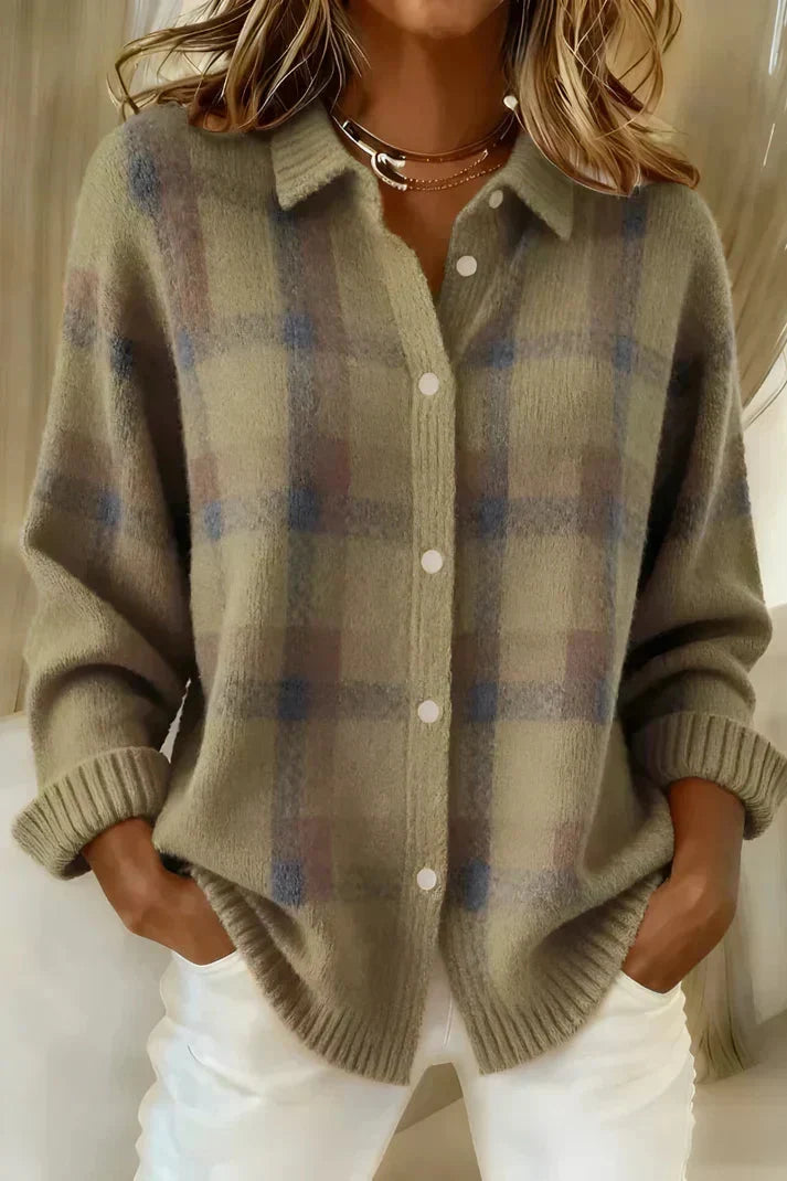 Rosaclaire™ | Plaid Button-Up Cardigan