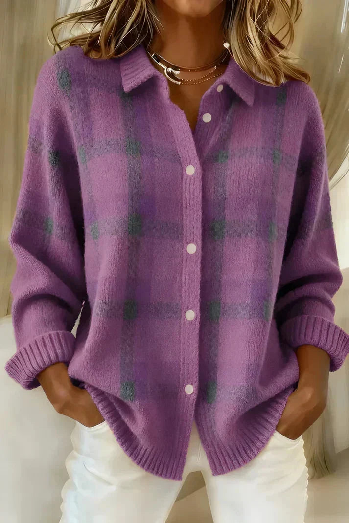 Rosaclaire™ | Plaid Button-Up Cardigan