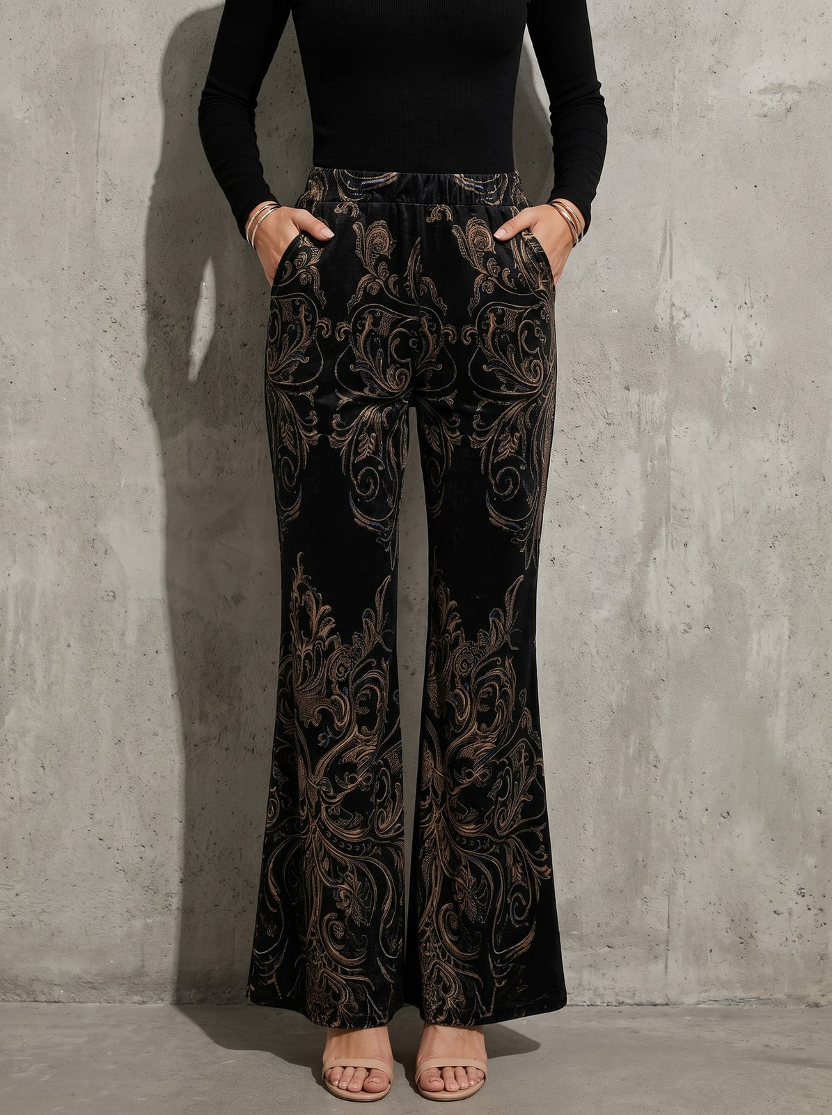 iolanthe black paisley velvet flared trousers