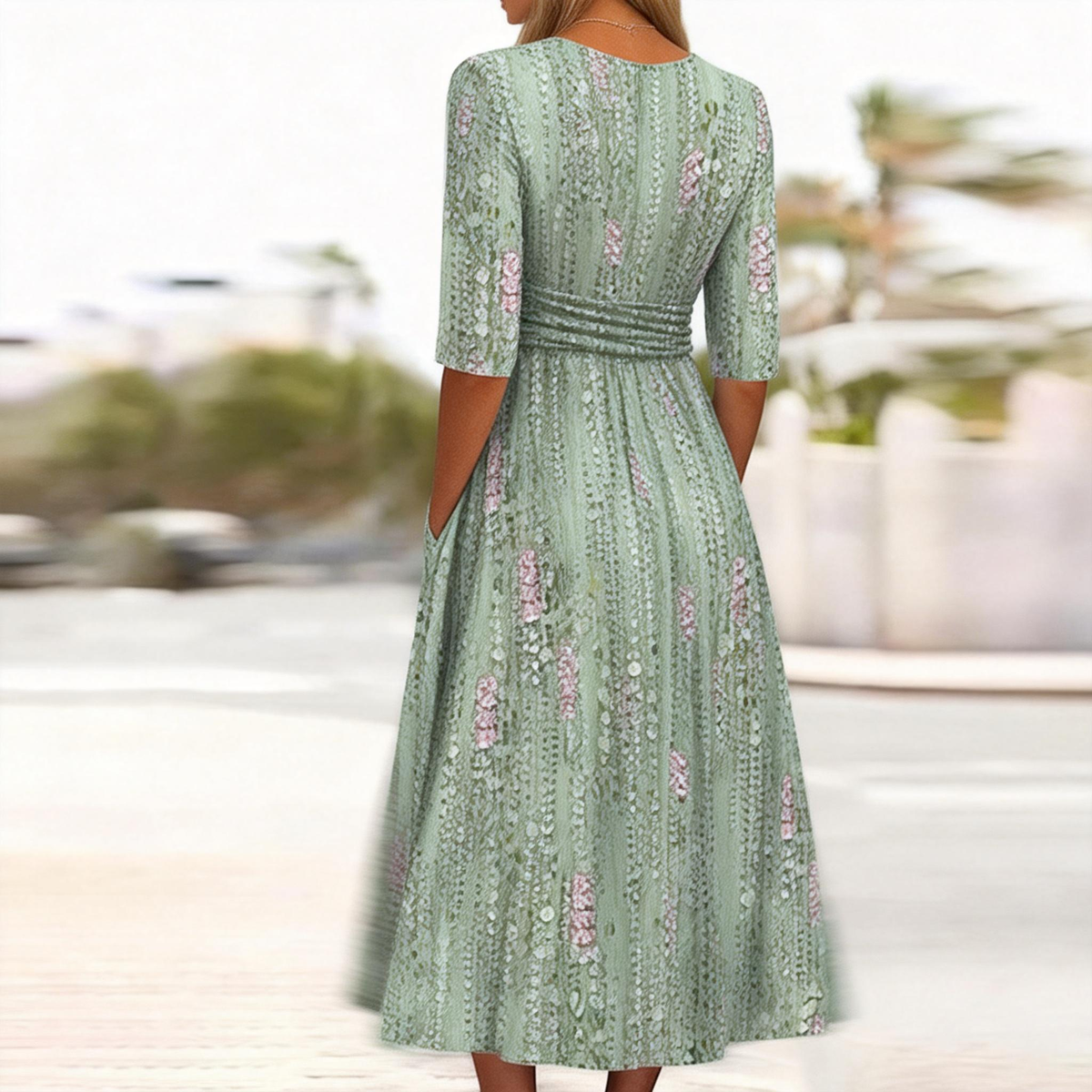 Linnea™ | Leaf Print Midi Dress