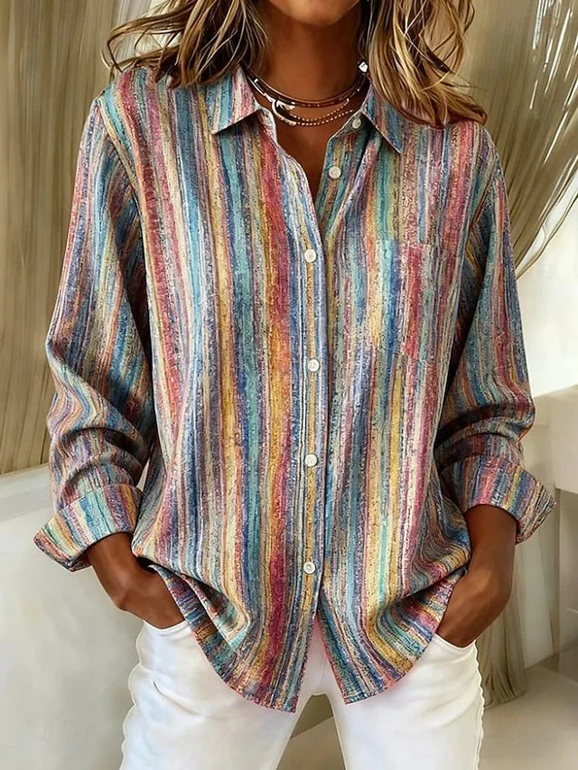 Harlowe™ | Vintage Multicolor Striped Button Blouse