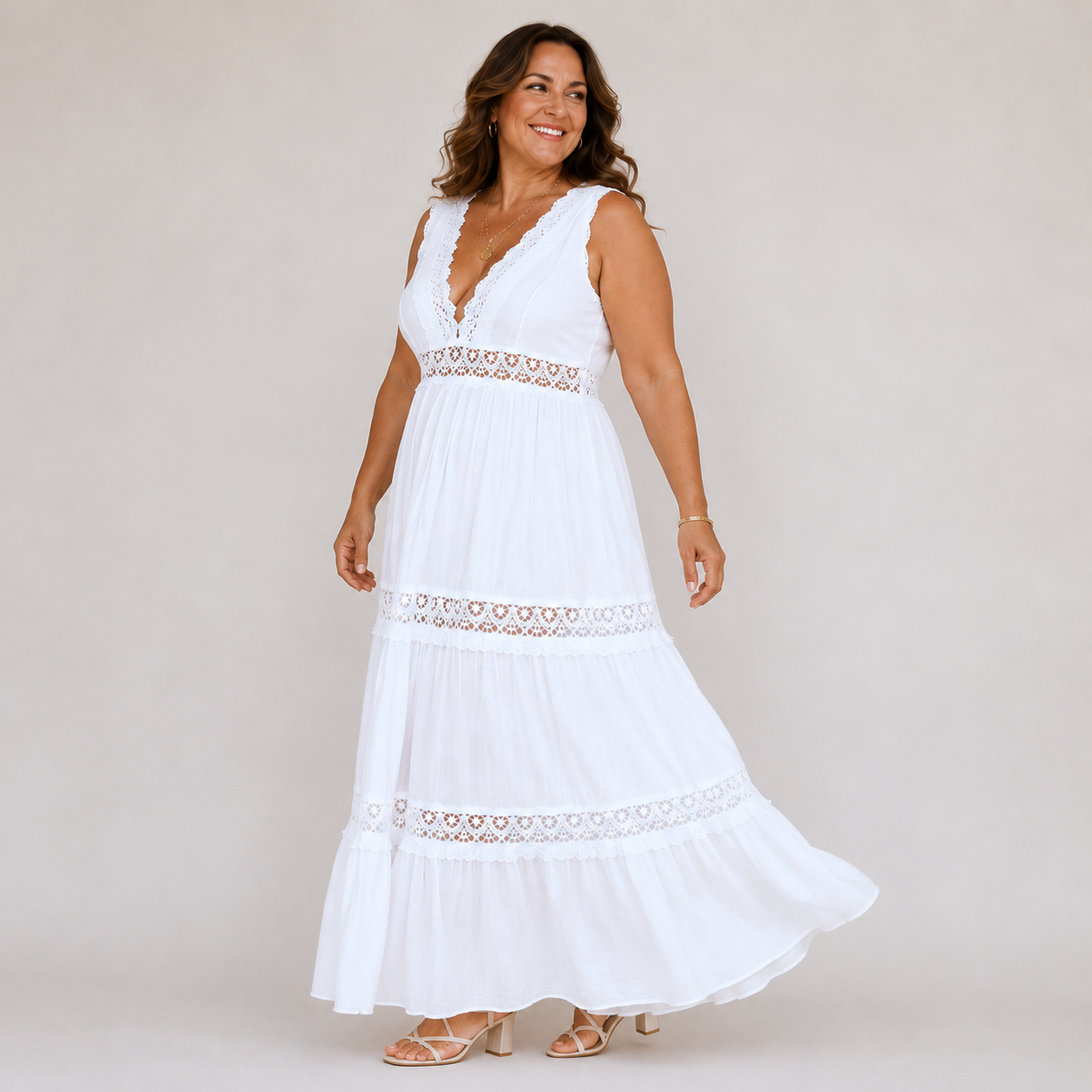 Whitley™ | Lace-Detail Tiered Maxi Dress