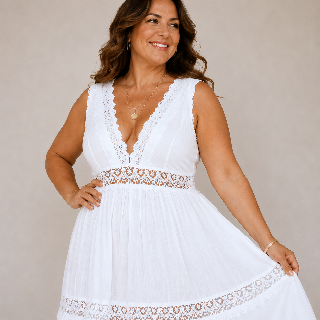 Whitley™ | Lace-Detail Tiered Maxi Dress