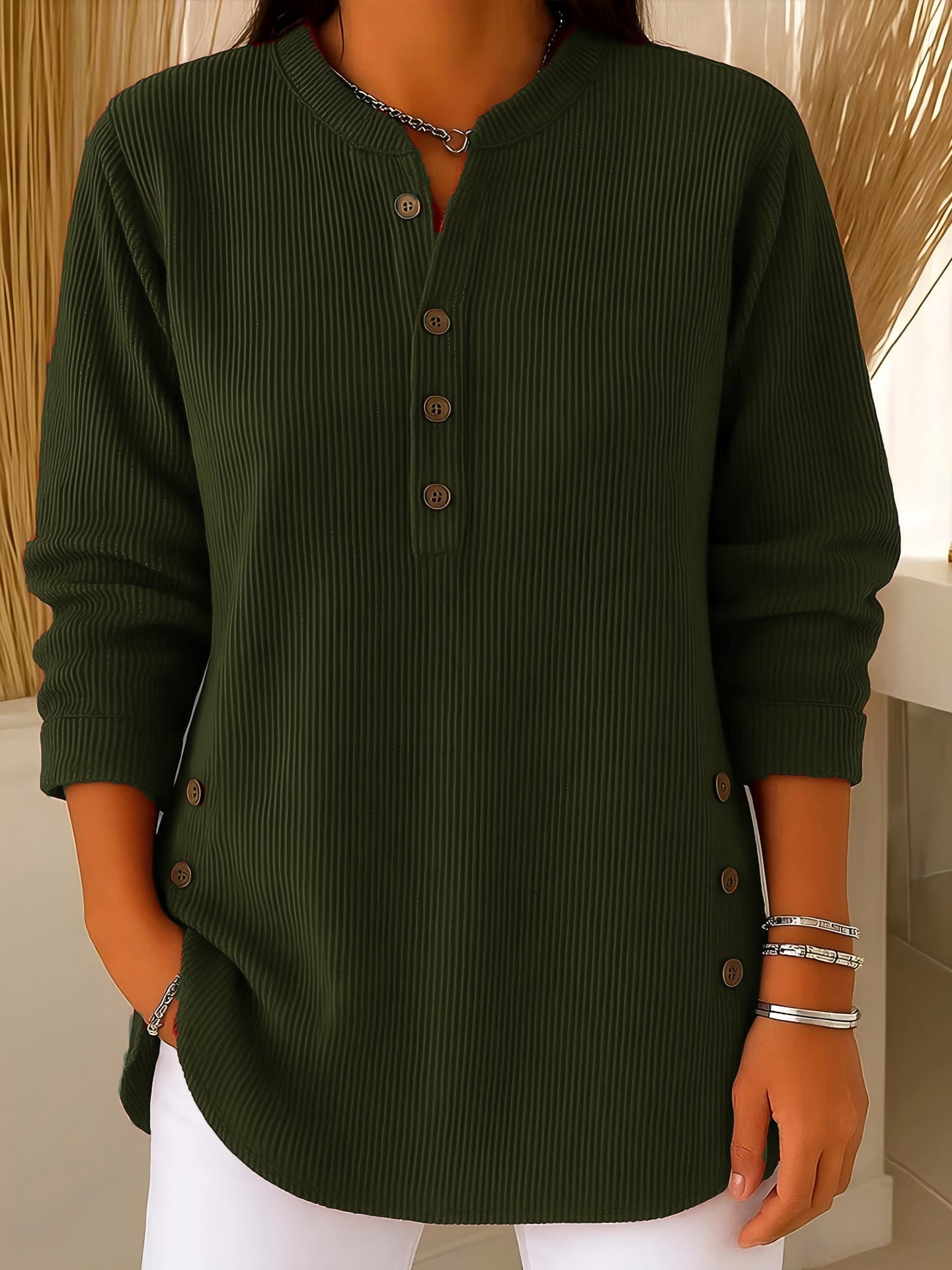 Hazel™ | Ribbed Button Detail Tunic