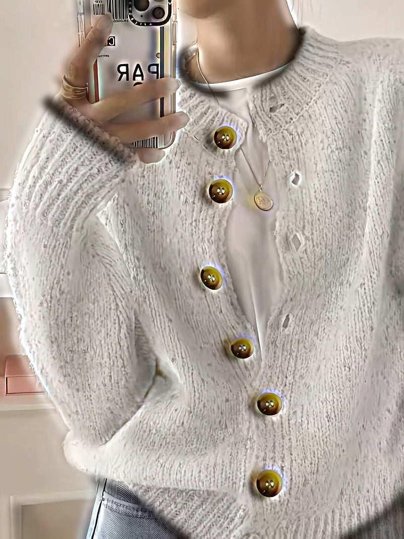 Maelle™ | Speckled Knit Cardigan — White