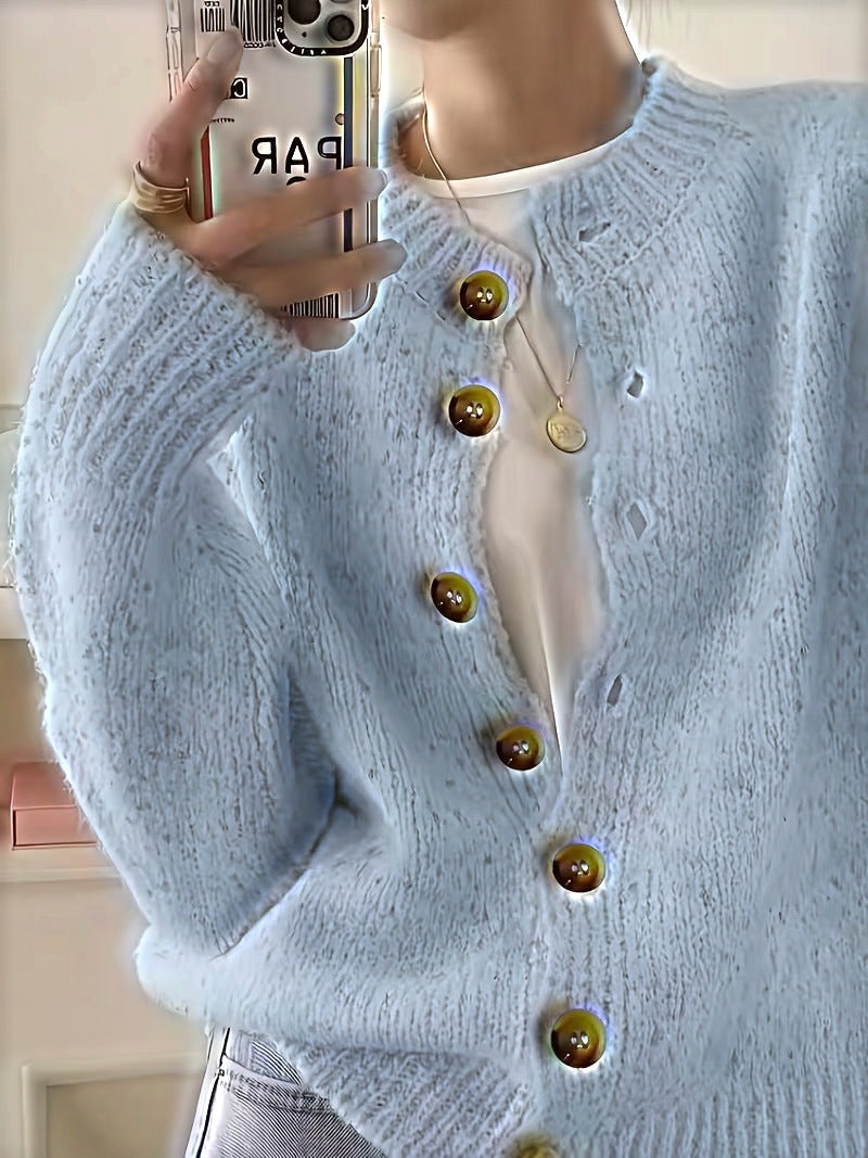 Maelle™ | Speckled Knit Cardigan — Powder Blue