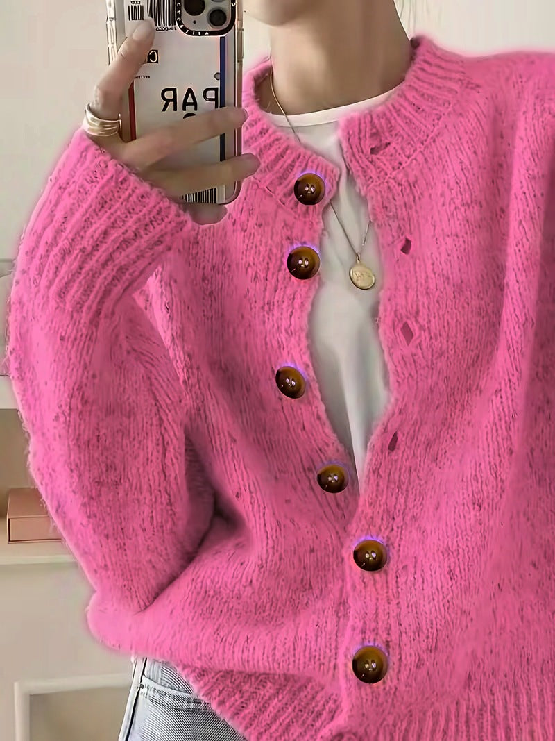 Maelle™ | Speckled Knit Cardigan — Fuchsia