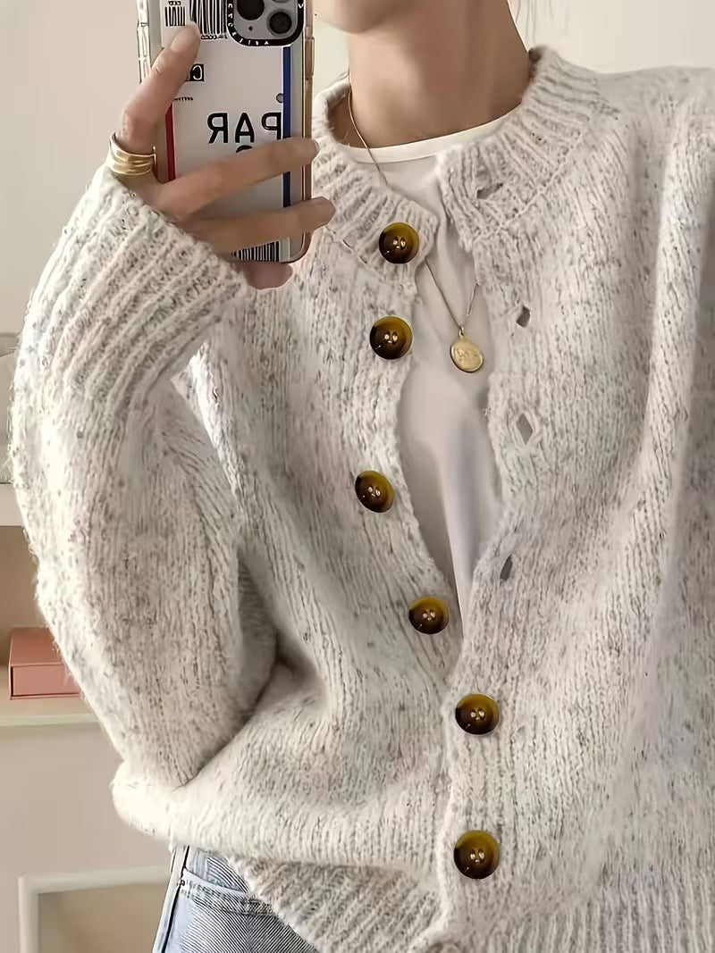 Maelle™ | Speckled Knit Cardigan — Oatmeal