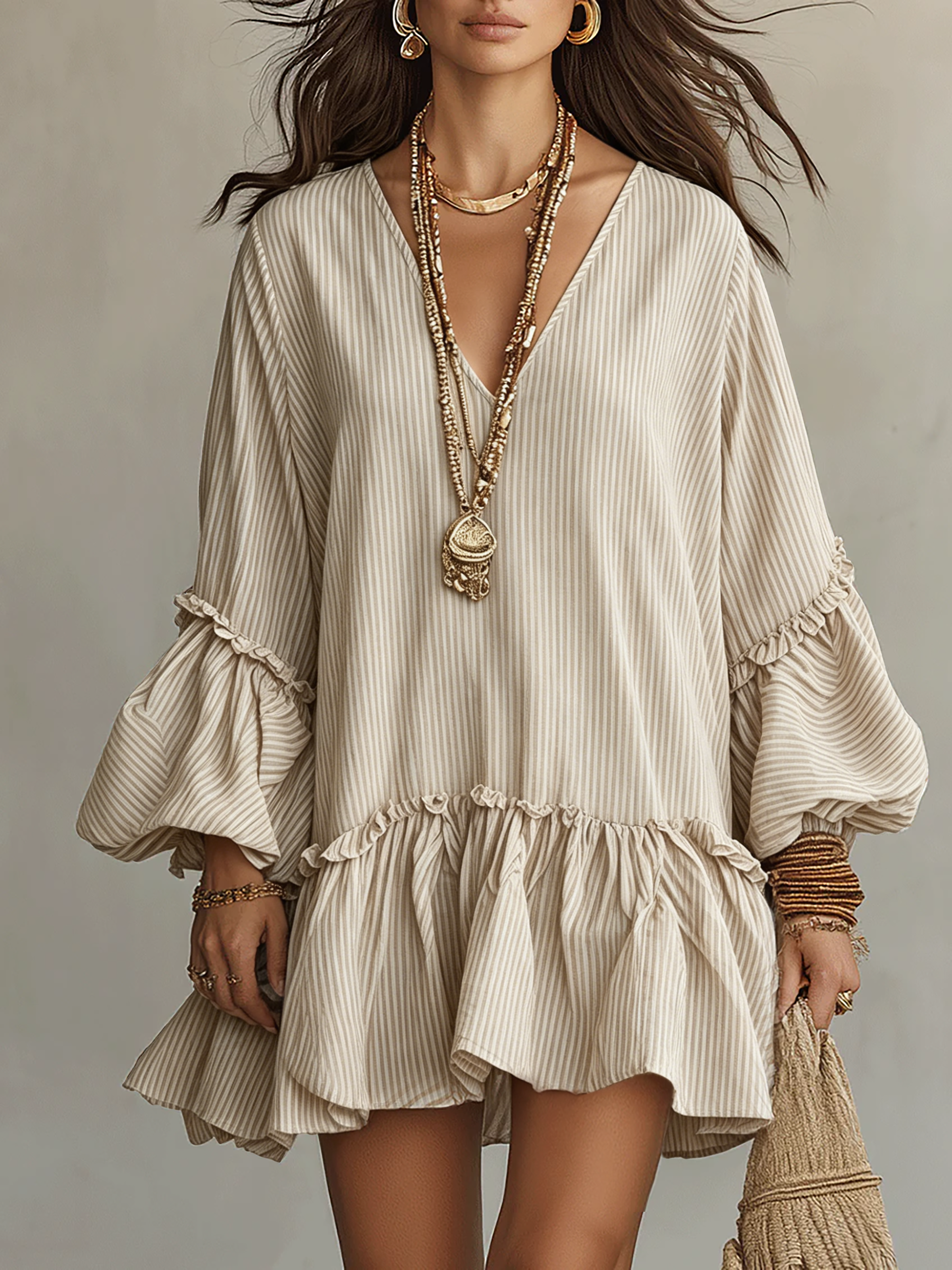 Rafferty™ | Striped Ruffled Boho Mini Dress