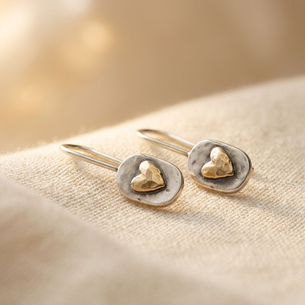 Floret™ | Vintage Silver Golden Heart Drop Earrings