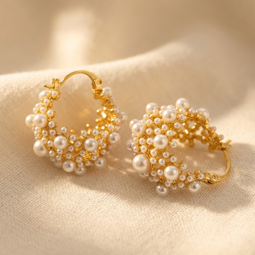 Celeste™ | Vintage Pearl Cluster Hoop Earrings