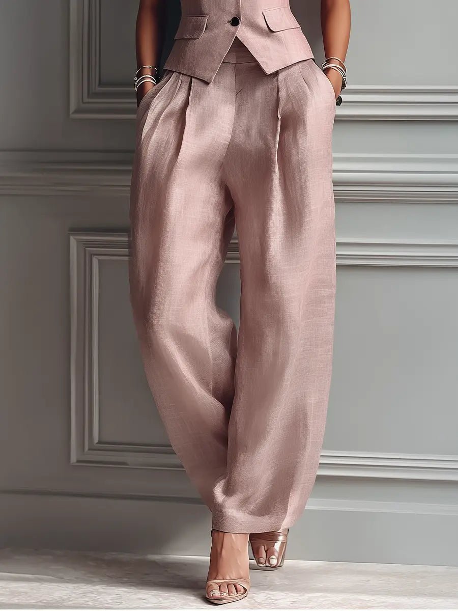 Nevelle™ | Sleeveless Lapel Vest & Wide-Leg Pants Two-Piece Set in Blush Pink