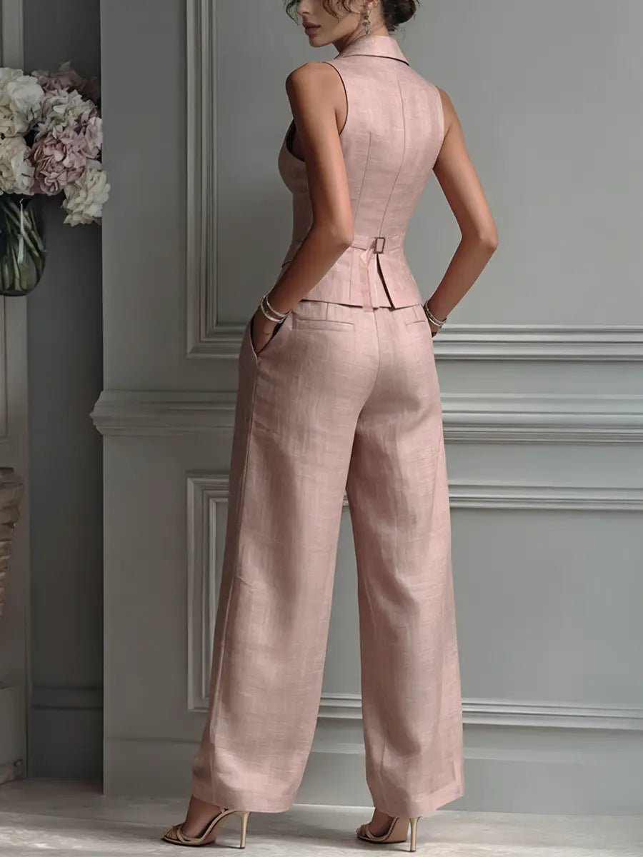 Josceline™ | Vest Wide Leg Pants Set with Sleeveless Lapel Design