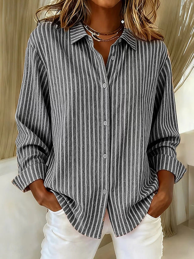 Frederica™ | Relaxed Fit Striped Button-Front Shirt