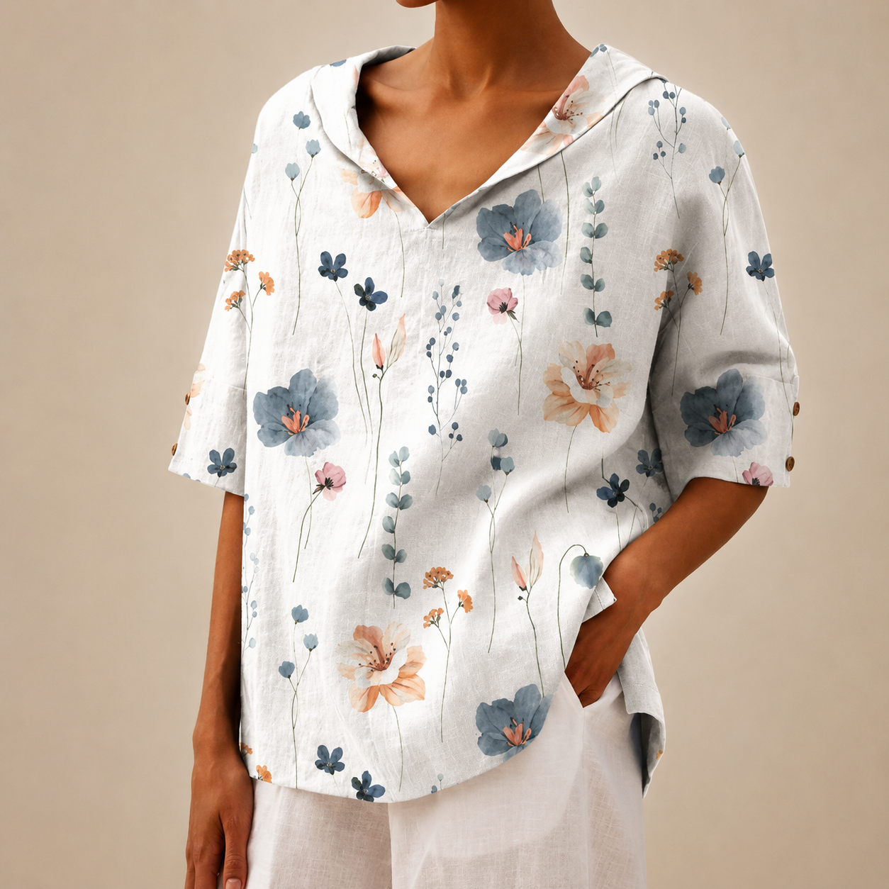 Liora™ | Watercolor Blossom V-Neck Tunic