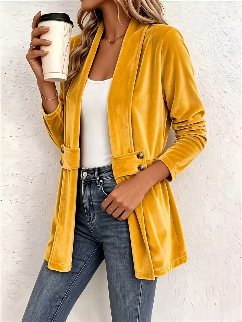 Maeve™ | Mustard Velvet Button-Tab Cardigan