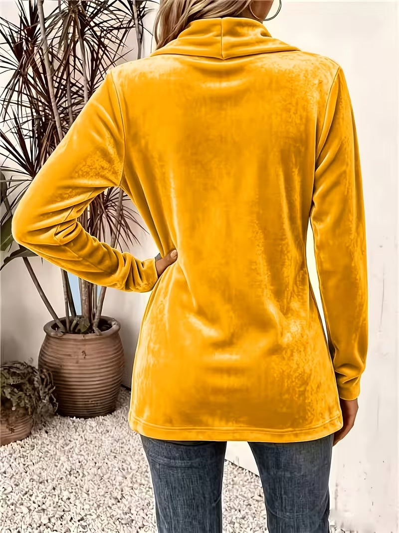 Maeve™ | Mustard Velvet Button-Tab Cardigan
