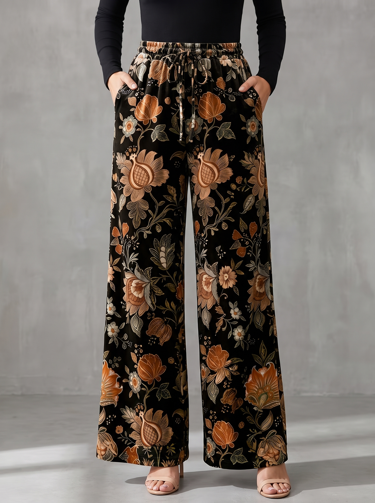 Marisela™ | Botanical Velvet Wide-Leg Trousers