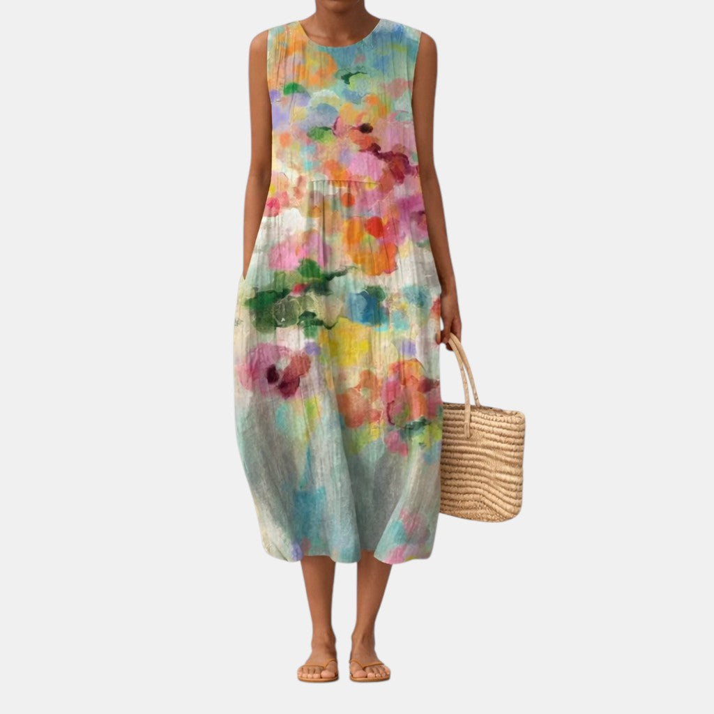 Tivela™ | Elegant Multicolor Midi Dress