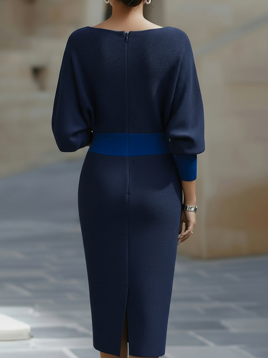 Belvaine™ | Draped Midi Dress with Batwing Sleeves