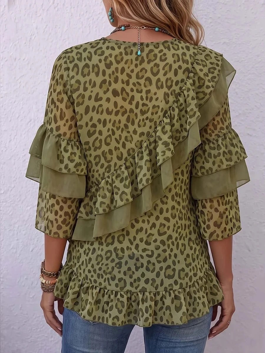 Nenna™ | Leopard Ruffle Chiffon Top